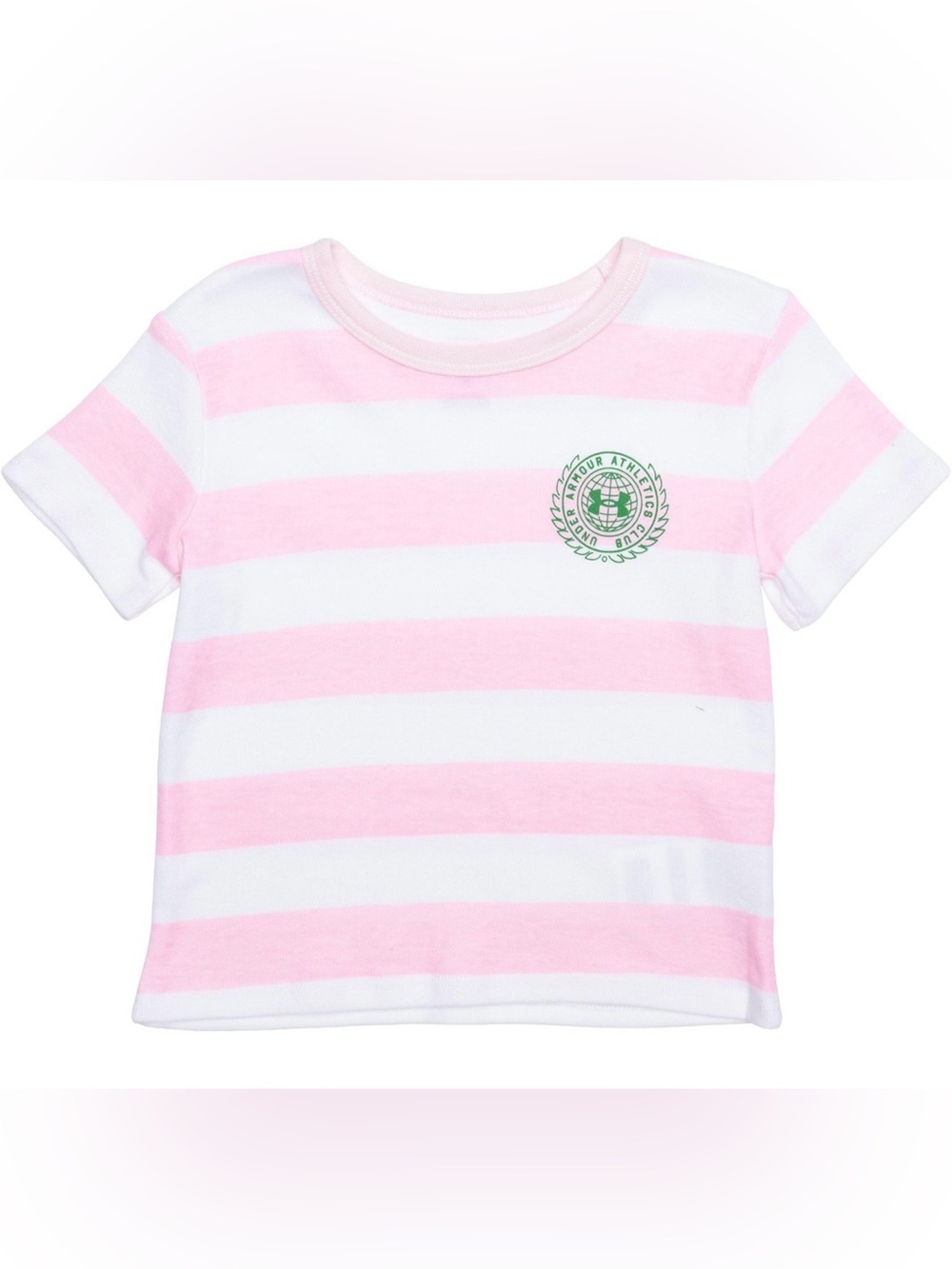 Under Armour Little Girls Athletics Club White Pink Stripe Cotton Blend T-Shirt